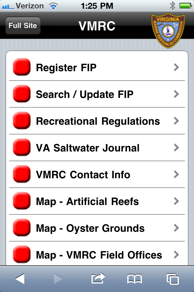 mobile site menu screen shot